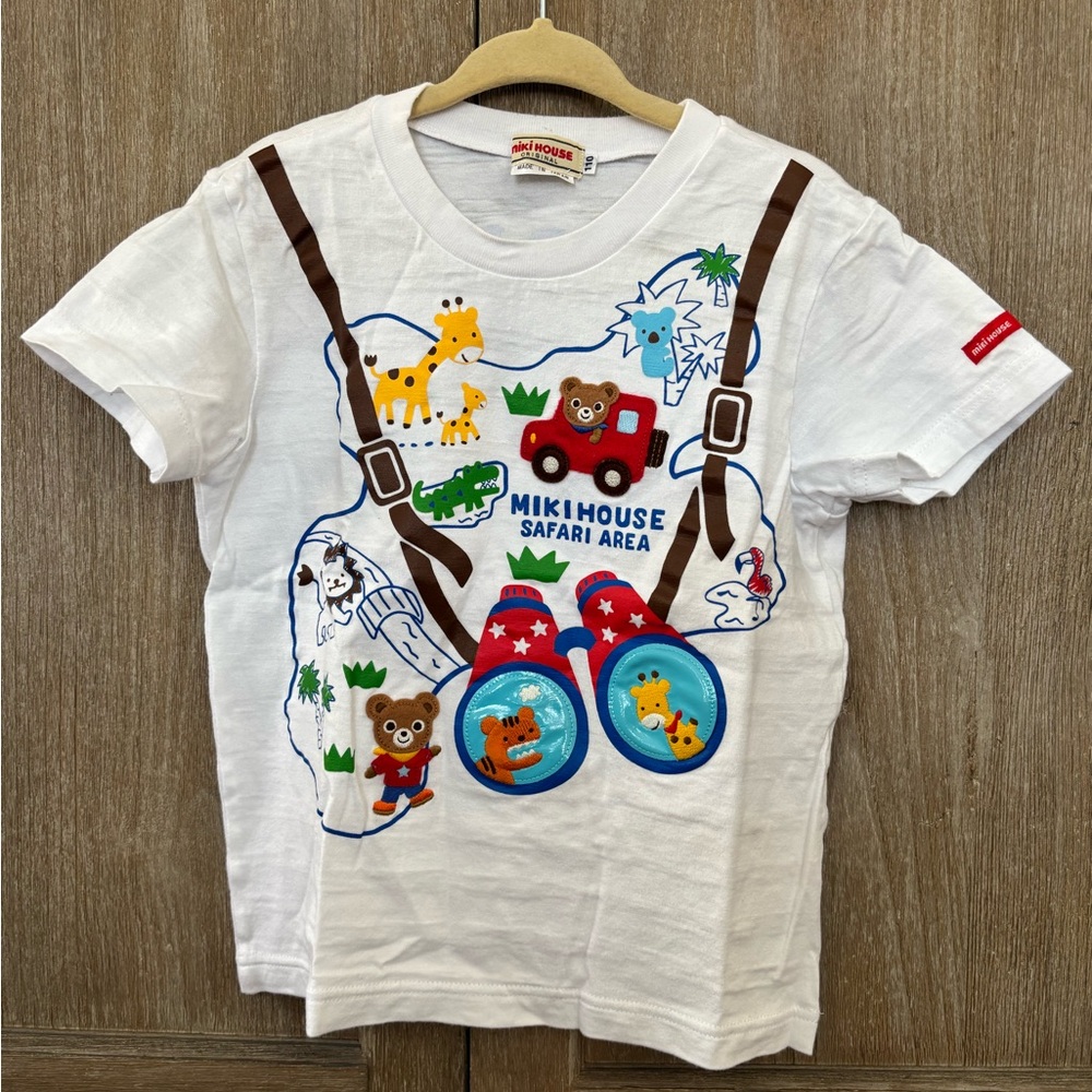 Mikihouse White Safari Graphic Short Sleeve Tee for Kids
